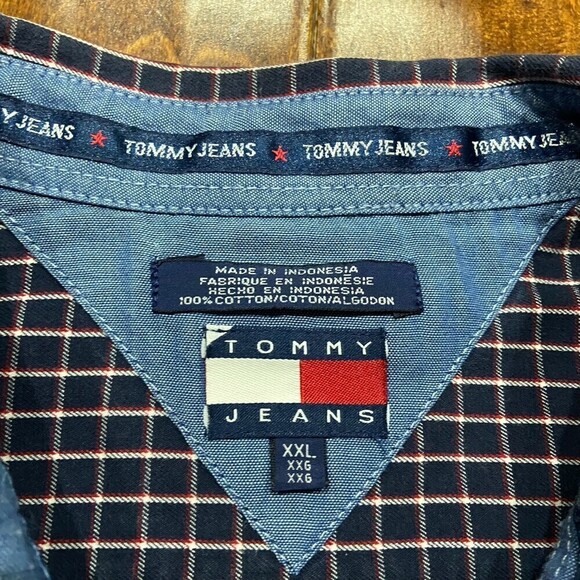 Tommy Jeans Hilfiger Vintage Y2K Button Down Checkered Shirt Navy Red Size XXL - Picture 6 of 8